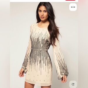 ASOS Cream and Black Long Sleeve Dress